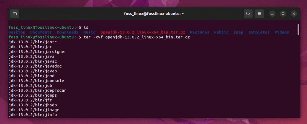 extracting openjdk 13 tar gz file on ubuntu