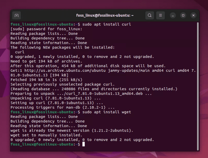 installing curl and wget on ubuntu