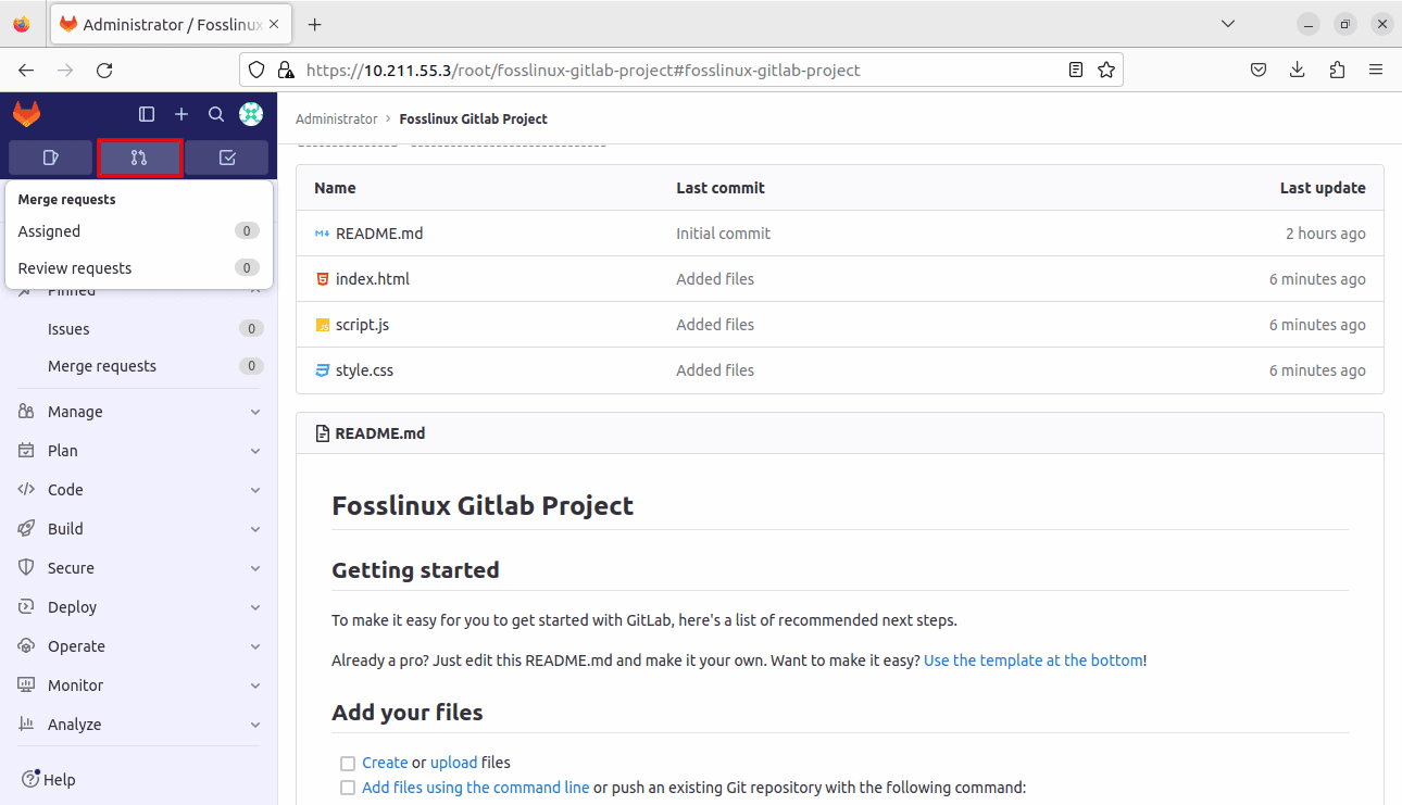 merge requests tab