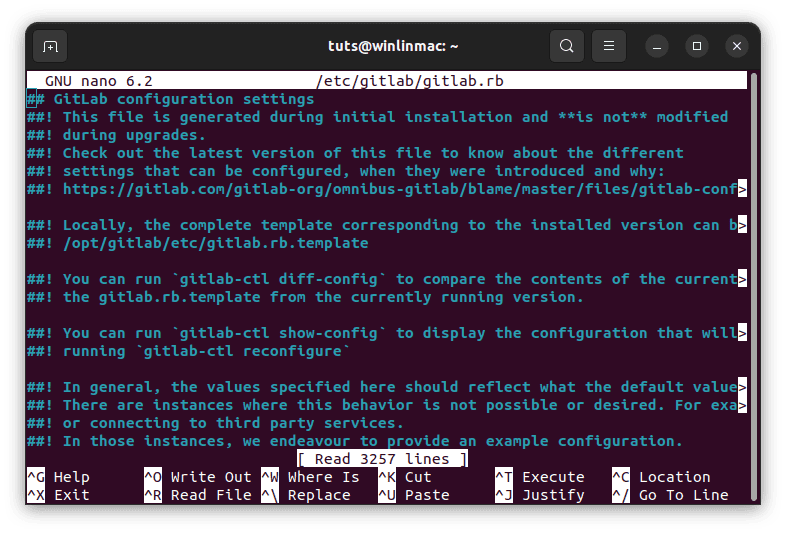open gitlab configuration