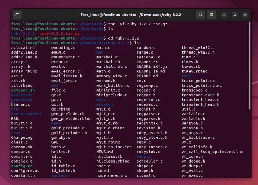 seeing the contents of the ruby 3.2.2 package