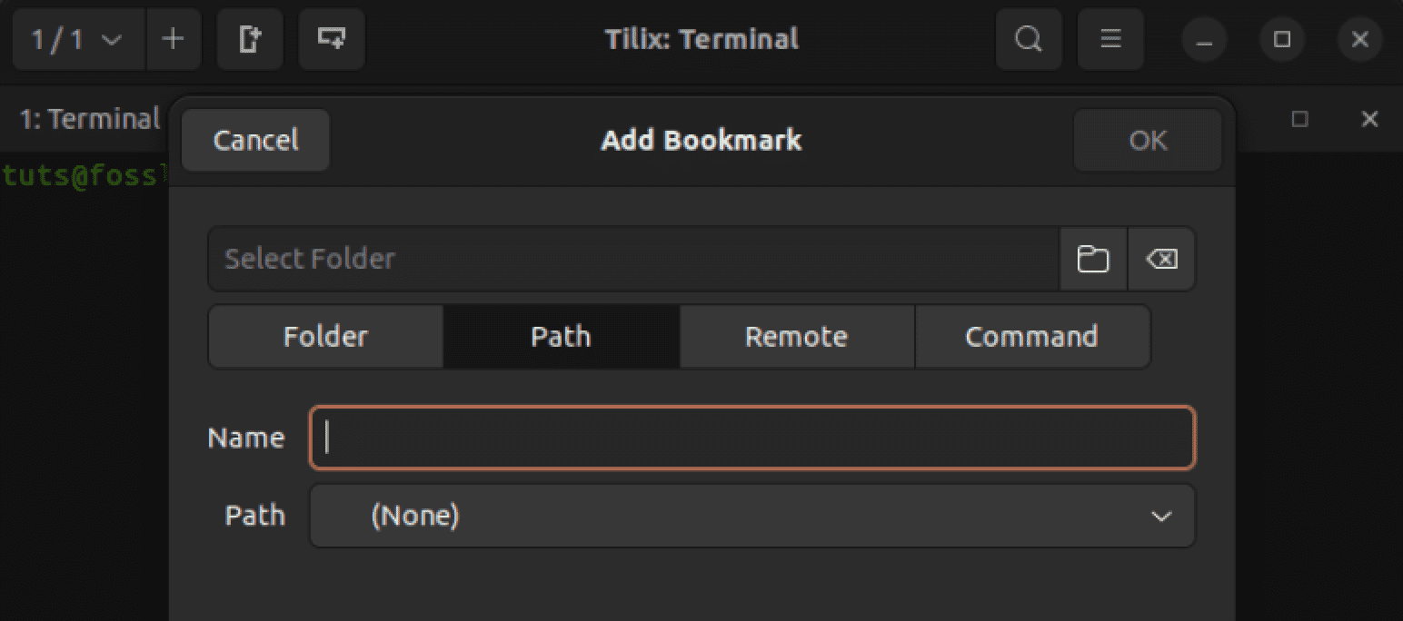 tilix bookmark options