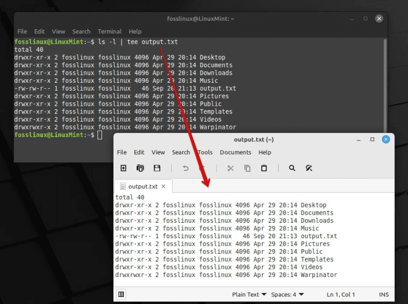 using pipeline and tee command to export content