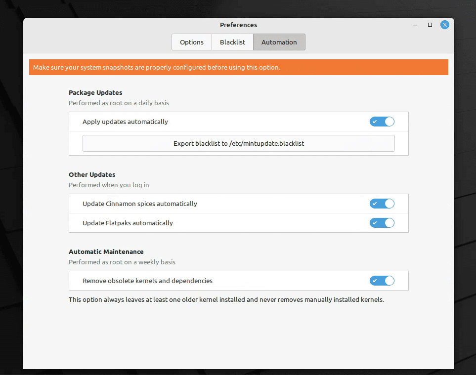 enabling automatic updates in linux mint