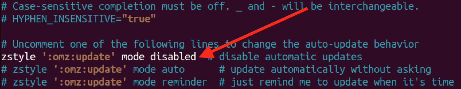 disable zsh automatic update