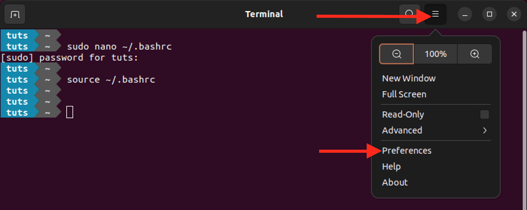 launch terminal settings