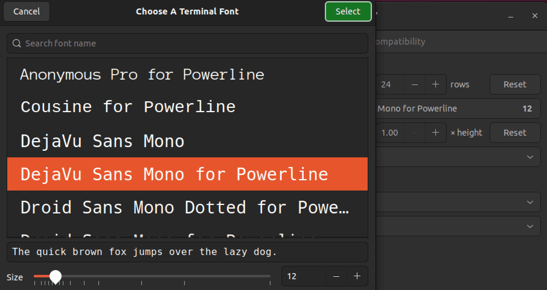 select powerline font