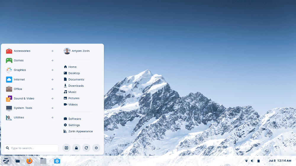 zorin os 16 default desktop