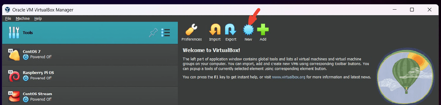 virtualbox create new